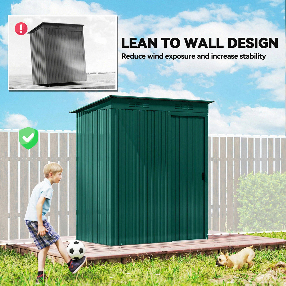 Outsunny 5 x 3ft Green Metal Garden Storage Shed Image 6