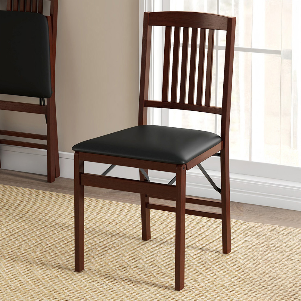 Costway Set of 2 Brown Foldable Dining Chairs Image 1