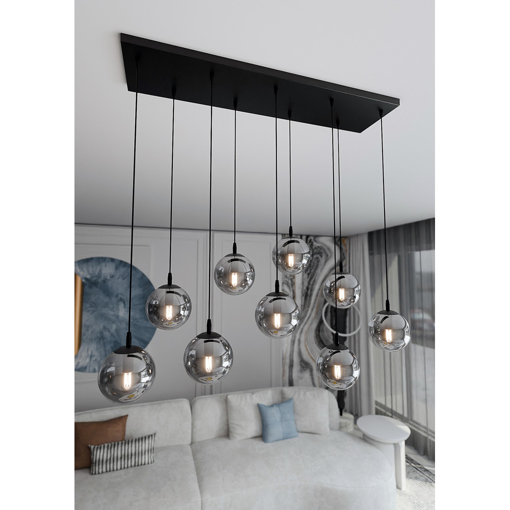 Emibig Cosmo 9 Light Graphite Shade Black E14 Ceiling Pendant Light Image 6