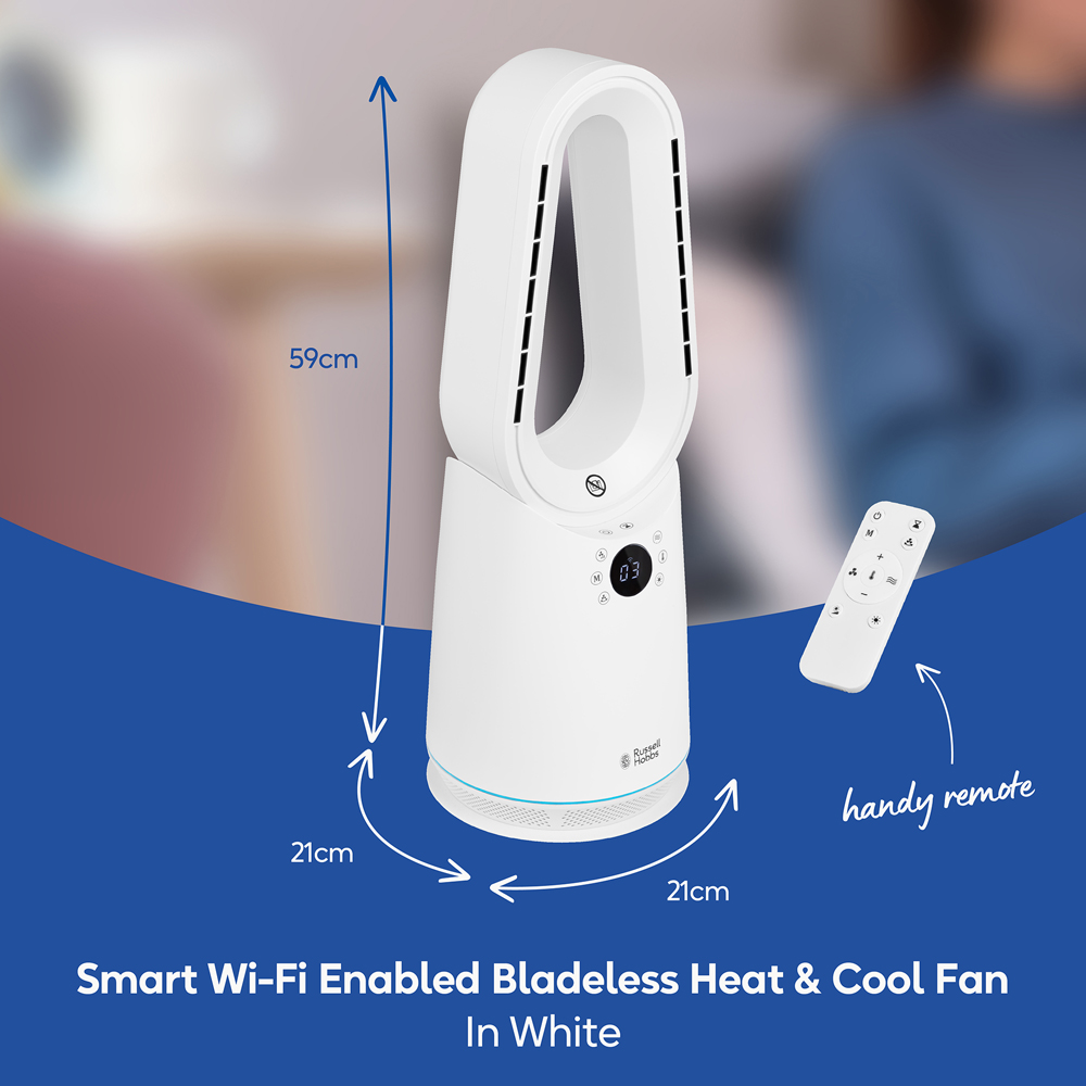 Russell Hobbs RHCBLDL3IN1W-SMT White Compact Smart Bladeless Heat and Cool Fan Image 9