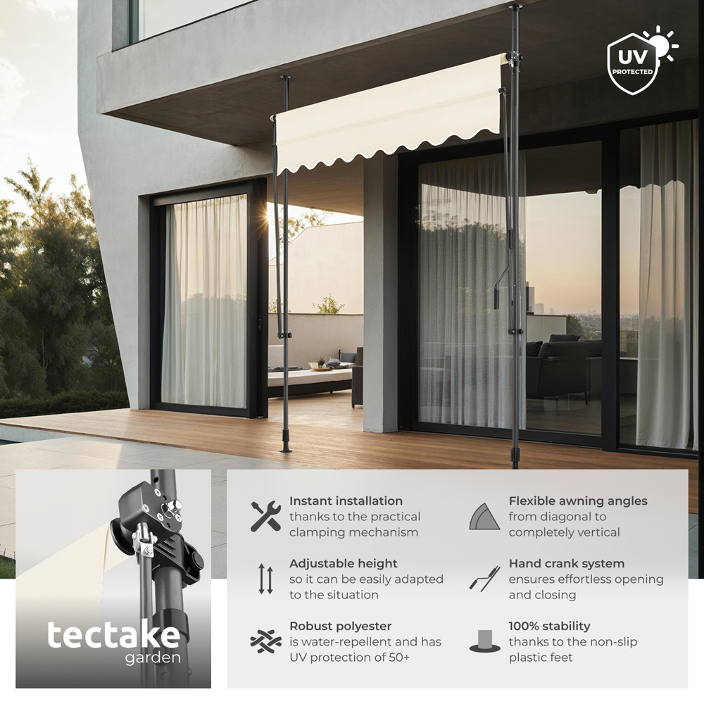 tectake Beige Retractable Awning 2 x 1.8m Image 6
