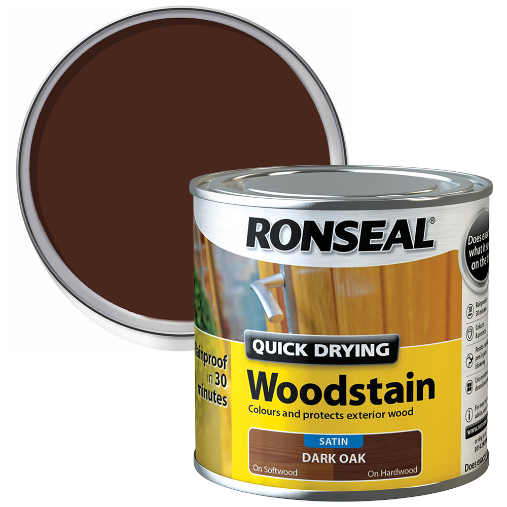 Ronseal Quick Drying Dark Oak Satin Wood Stain 250ml Image 1
