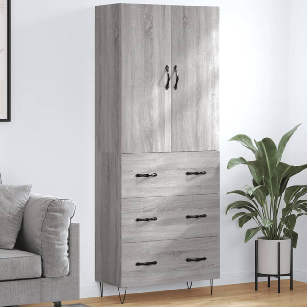 vidaXL 2 Door 3 Drawer Grey Sonoma Highboard with Hairpin Legs Image