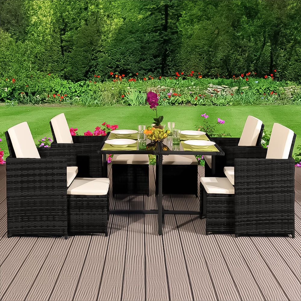 Brooklyn Cube Black 4 Seater Garden Dining Set Image 1