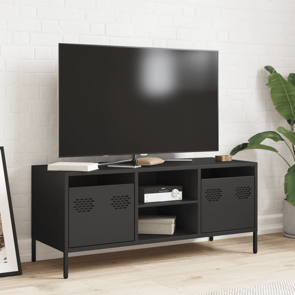 vidaXL 2 Drawer 2 Shelf Black Steel Industrial Style TV Cabinet Image 8