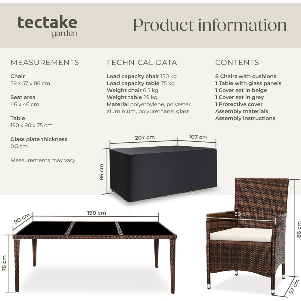 tectake Menorca 8 Seater Rattan Garden Dining Set Black and Brown Image 6