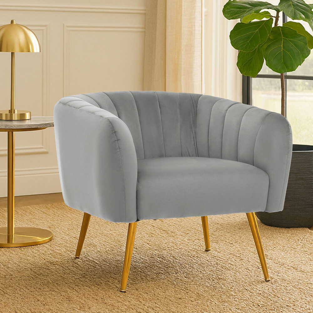 Premier Housewares Larissa Grey Velvet Channel Tufted Accent Chair Image 3