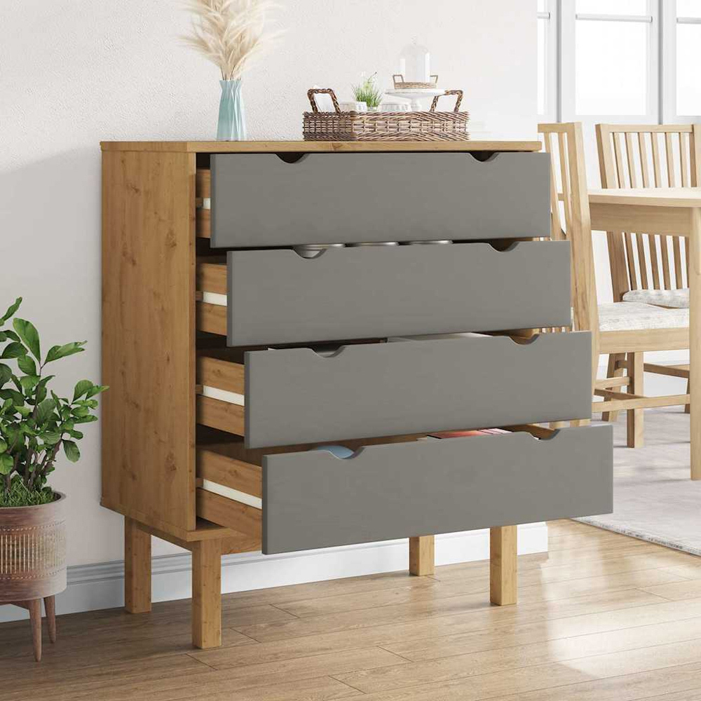 vidaXL 4 Drawer Brown and Grey Wooden Storage Cabinet Image 7