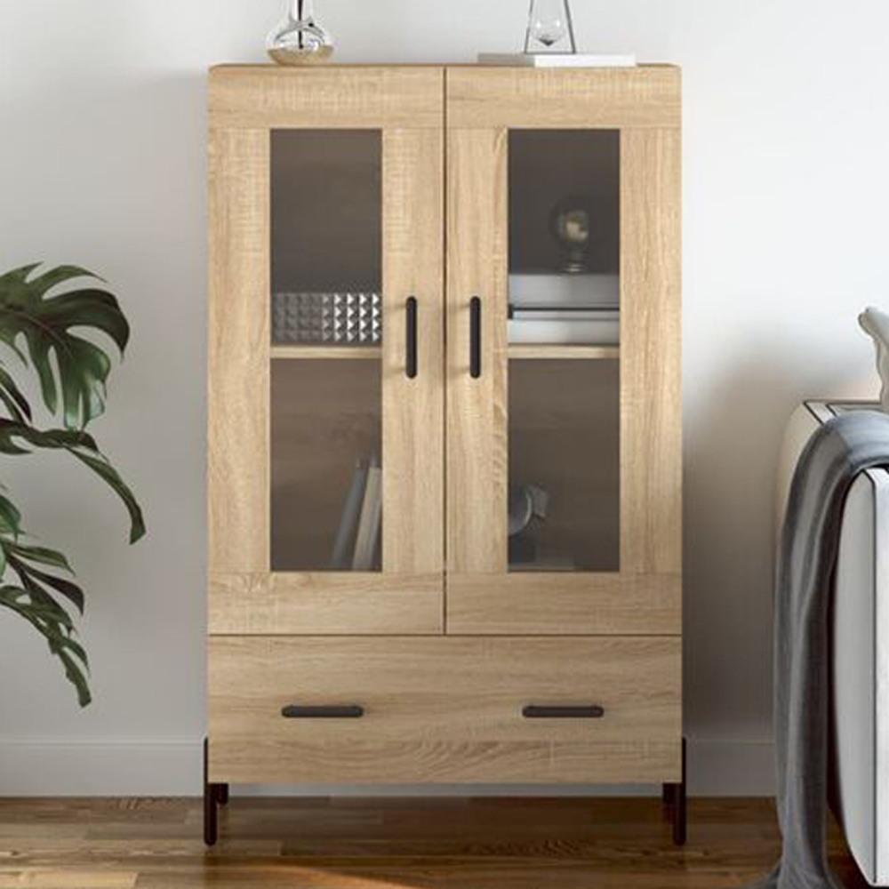 vidaXL 2 Glass Door Single Drawer Sonoma Oak Highboard Image 1