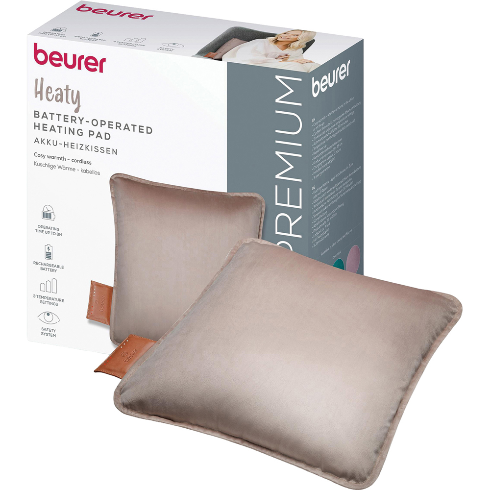 Beurer HK77 Smokey Taupe Velvet Cordless Heated Cushion 38.4 x 38.4cm Image 3