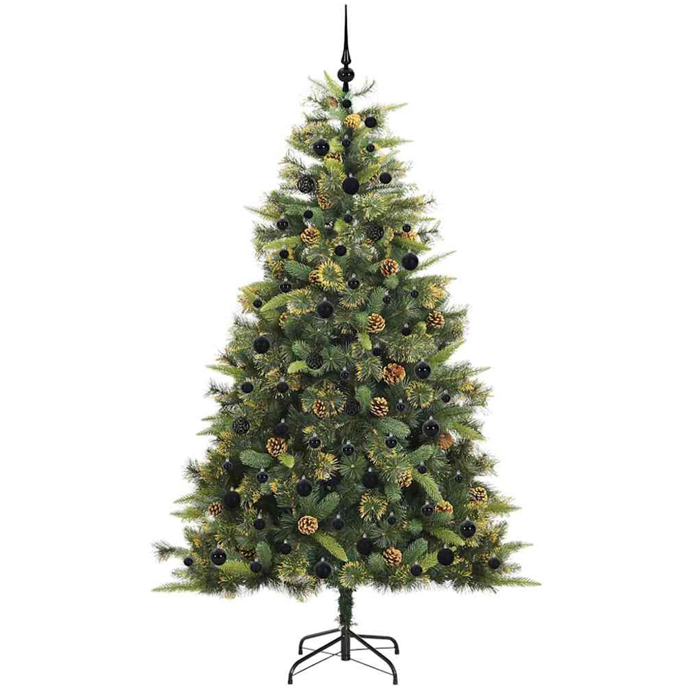 vidaXL Pre-Lit Black Baubles and Pinecones Green Artificial Christmas Tree 7ft Image 4