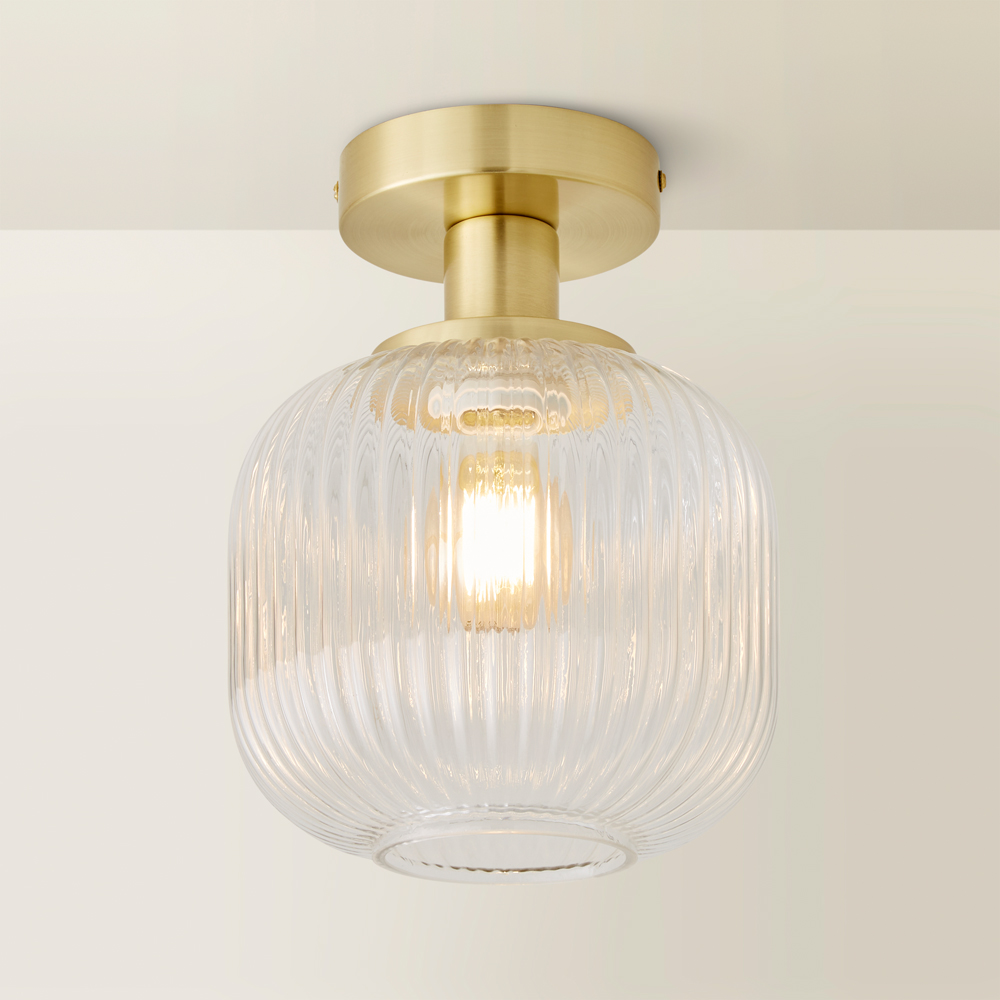 ValueLights Calpe Clear Shade Gold Stem LED Flush Ceiling Light Image 5