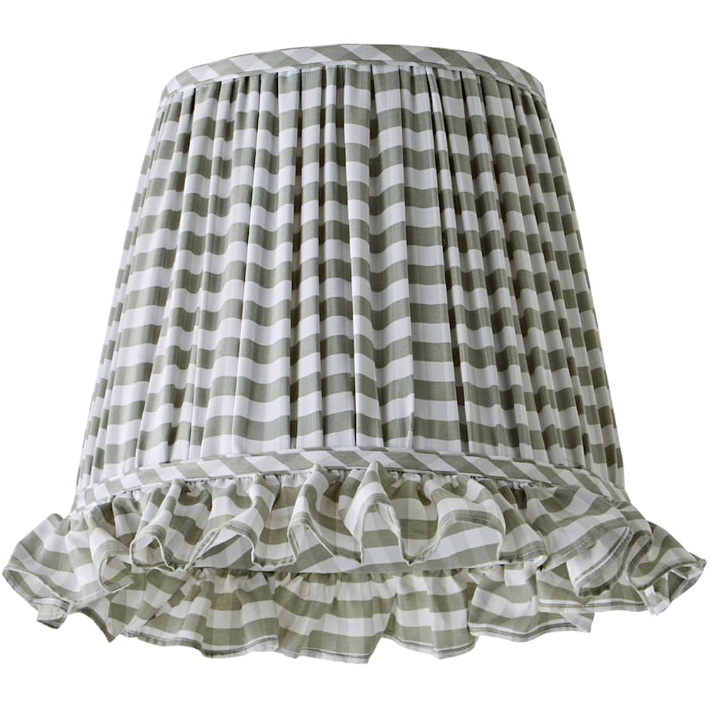 ValueLights Faye Green Check Tapered Ruffle Detail Trim Easy Fit Pendant Lamp Shade 40cm Image 1
