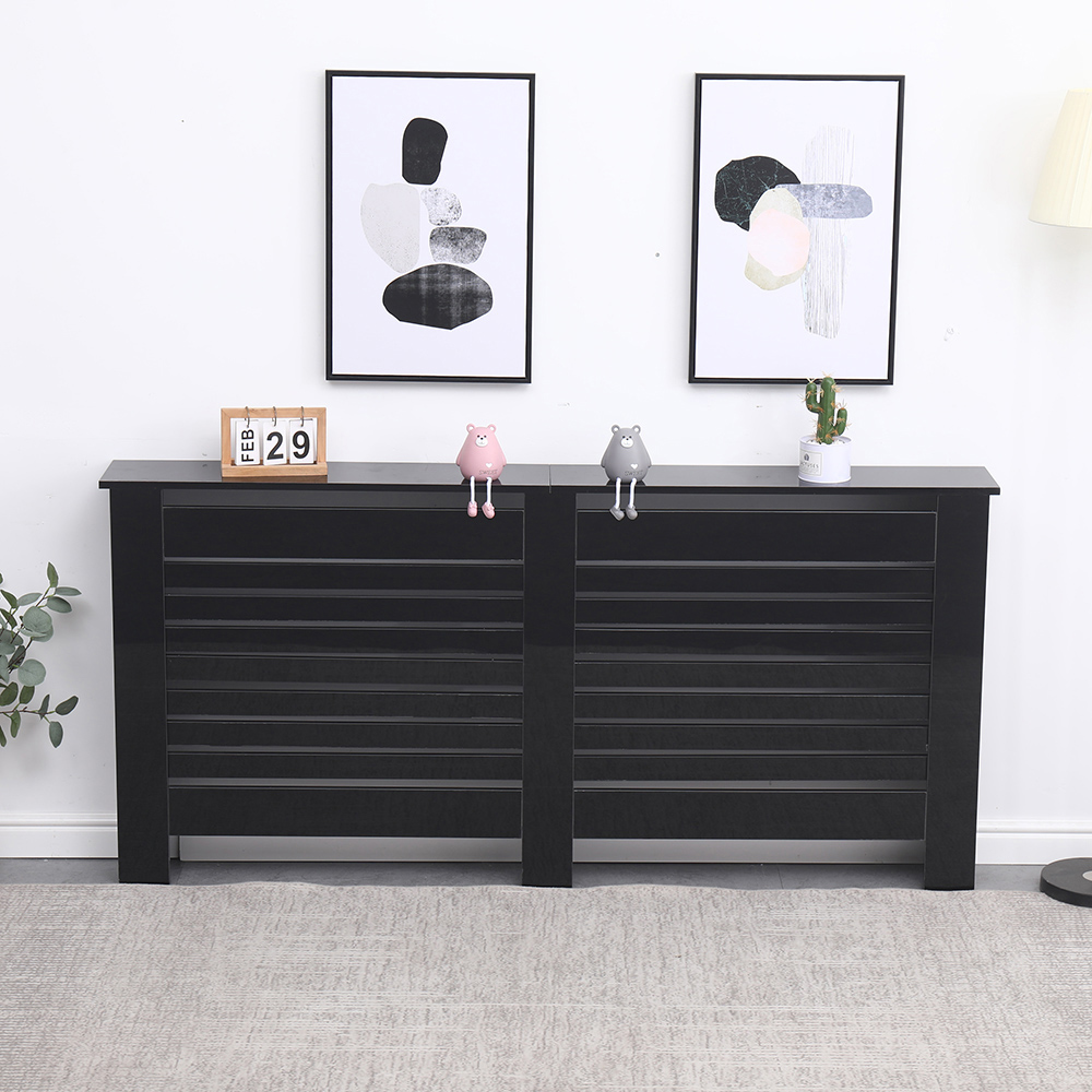 Portland Horizontal Slat High Gloss Black Radiator Cover Extra Large Image 8