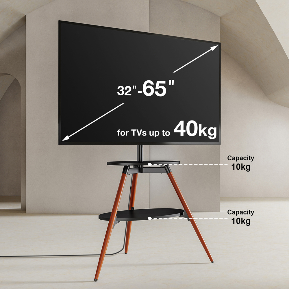 TTAP Ravello Walnut and Black Single Shelf Contemporary Tripod TV Stand Image 5