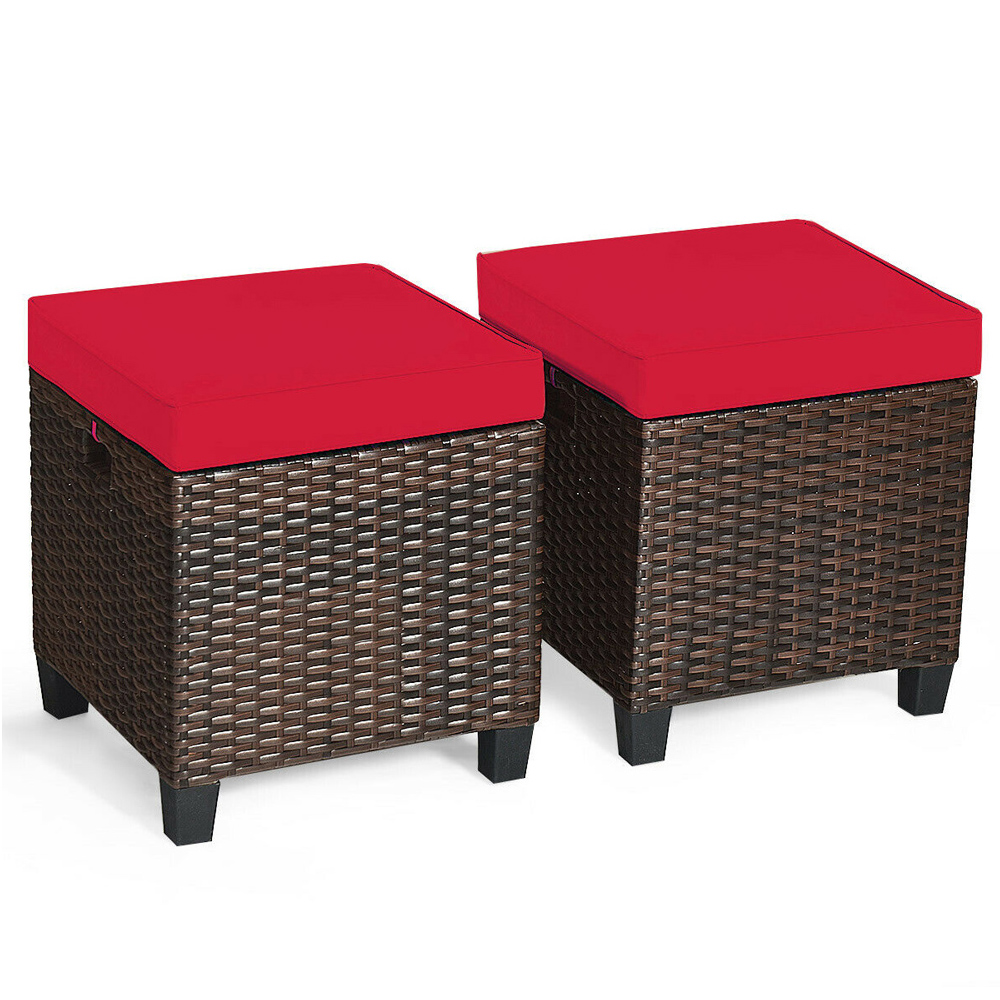 Costway Red Rattan Outdoor Ottoman Stool Set of 2 Wilko