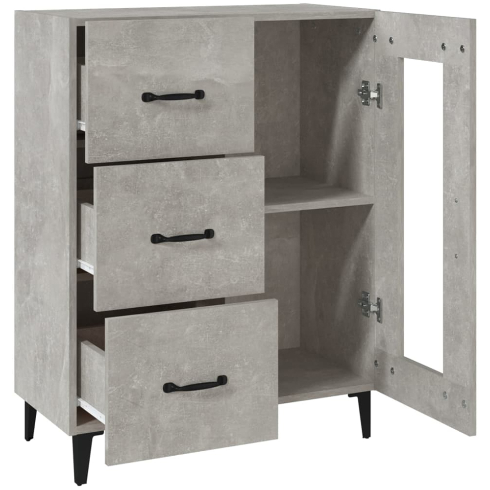 vidaXL Single Glass Door 3 Drawer Concrete Grey Wooden Sideboard Image 6