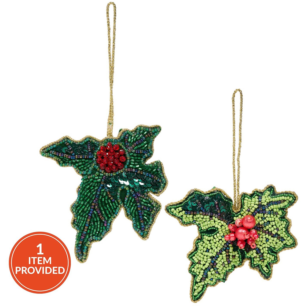 Beaded Holly Hanging Decoration Image 1