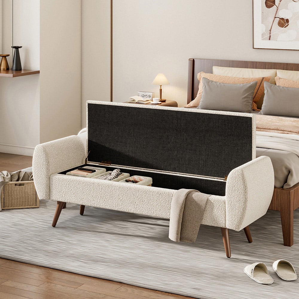 Living and Home Teddy Fur Upholstered Storage Bench Image 7