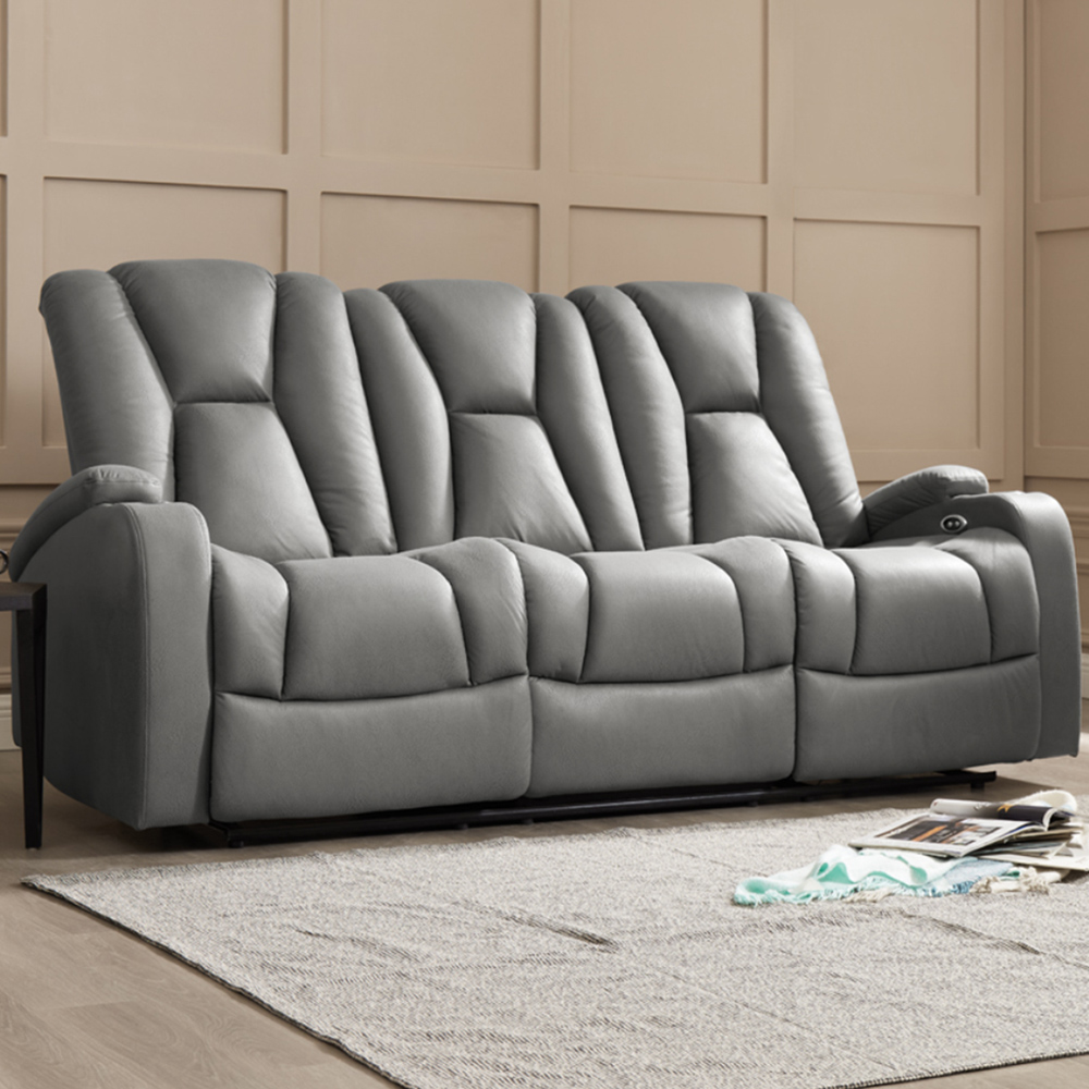 Home Detail Hannah 3 Seater Dark Grey Air Leather Electric Recliner Sofa Image 1