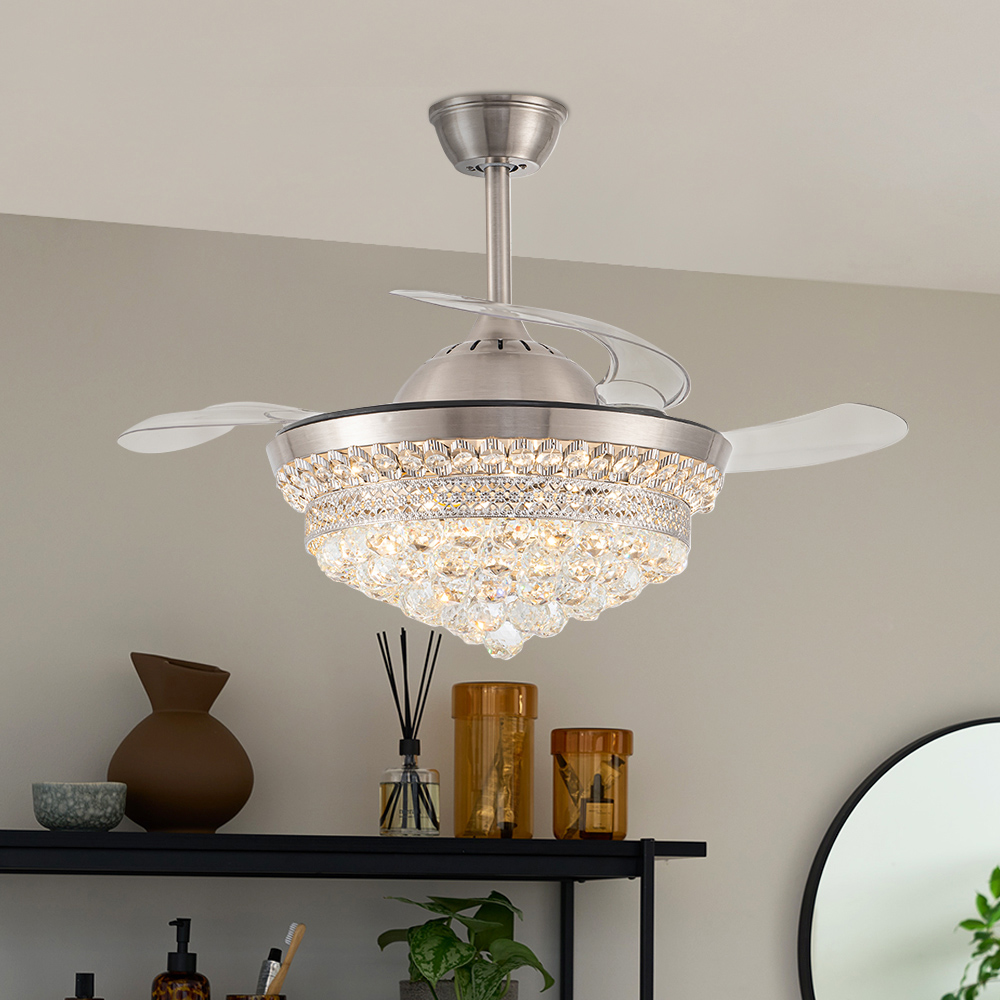 Living and Home Chrome Crystal LED Ceiling Fan Light 42 inch Image 8