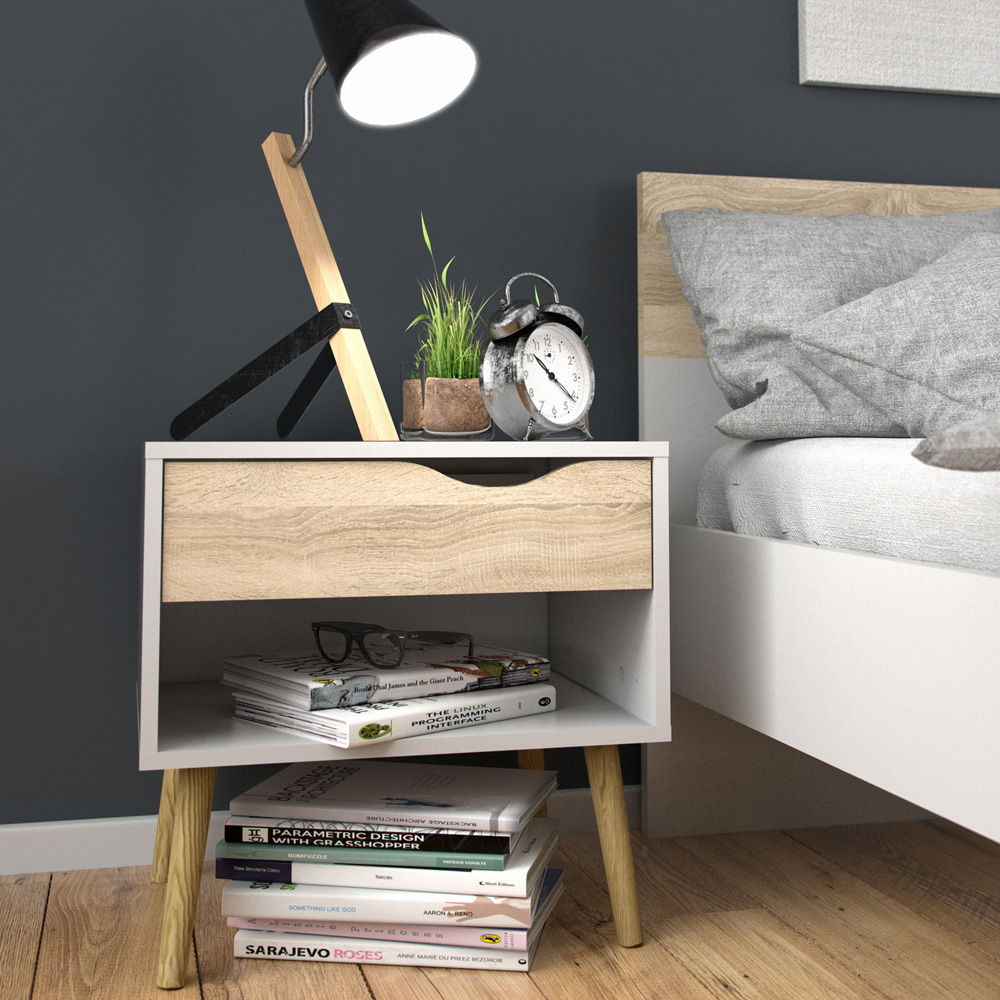 Florence Single Drawer White and Oak Bedside Table Image 6