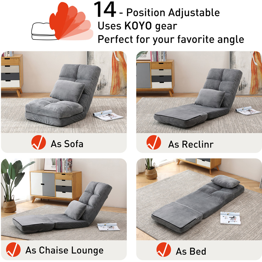 Furniture One Grey Foldable Floor Chair with Pillow Image 4