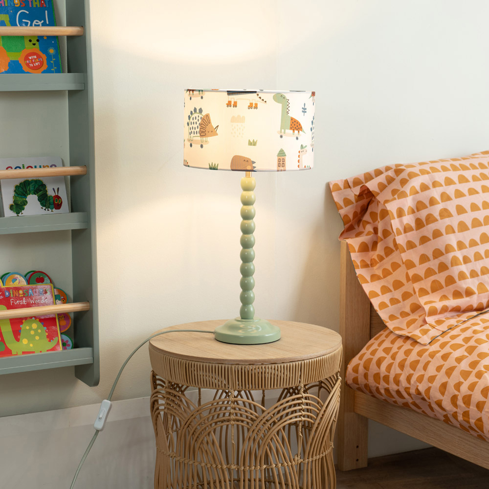 ValueLights Bobbins Cartoon Dino Sage Green LED Table Lamp Image 2