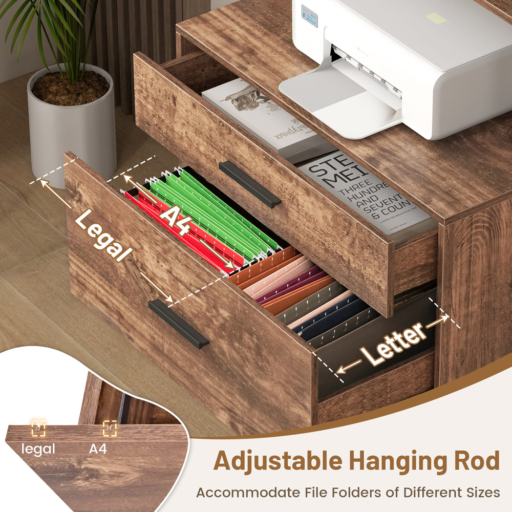 Costway 4 Shelf 2 Drawer Rustic Brown Freestanding Printer Stand Image 7