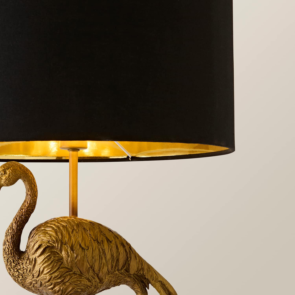 ValueLights Flo Flamingo Black and Gold Inner Shade Bronze Table Lamp with Bulb Image 4