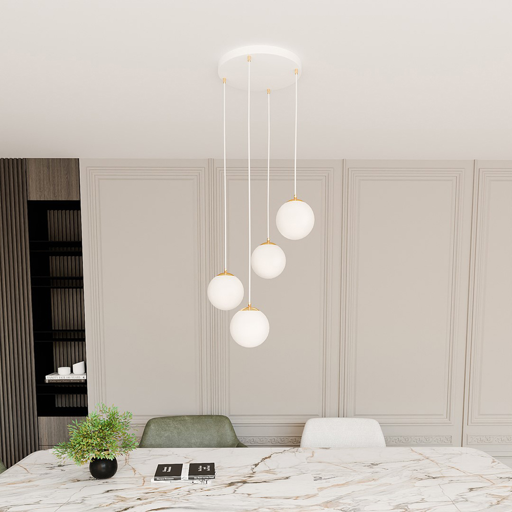 Emibig Royal 4 Light White Shade White and Gold E14 Ceiling Pendant Light Image 4