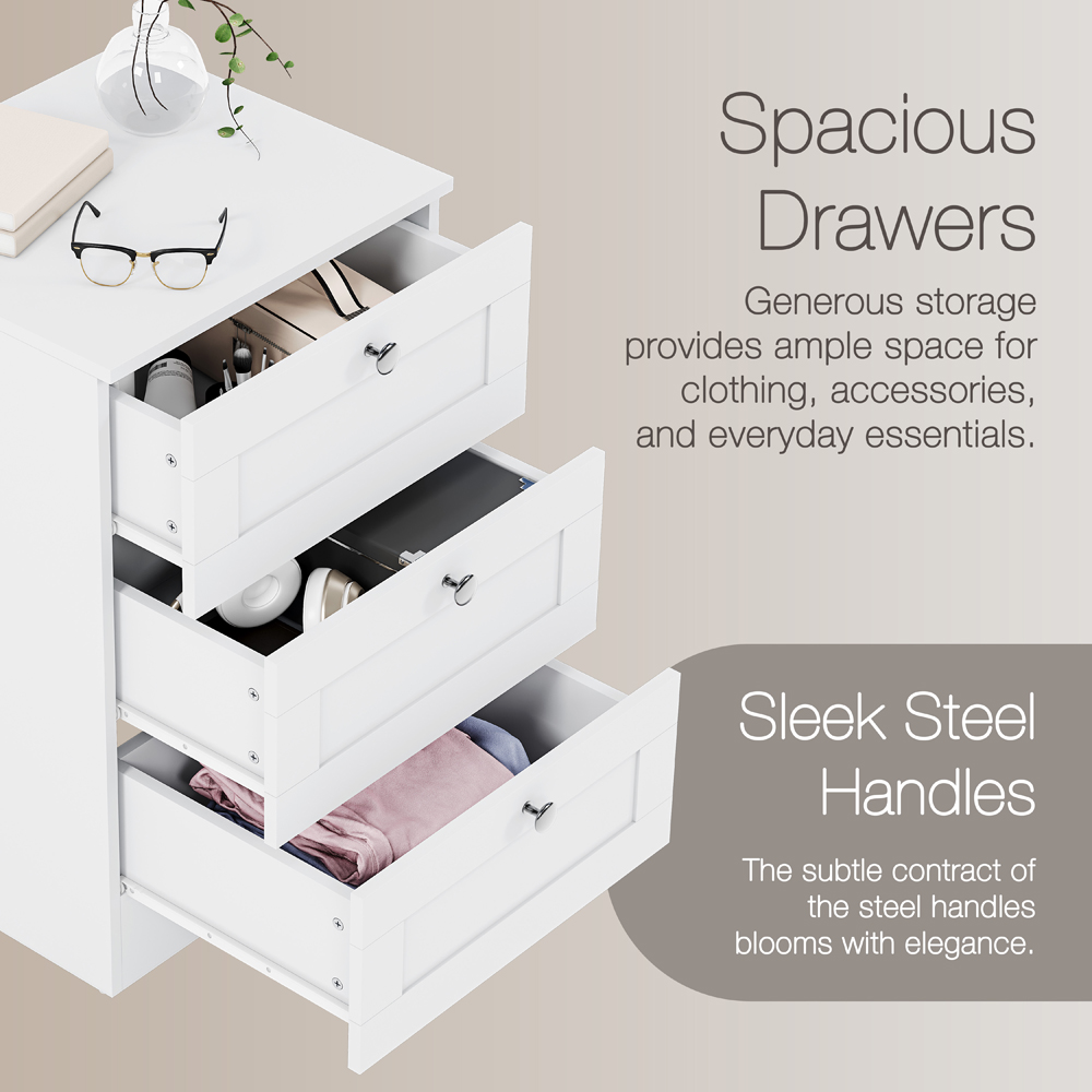 VIDA DESIGNS Altino 3 Drawer White Shaker-Style Bedside Chest Set of 2 Image 6