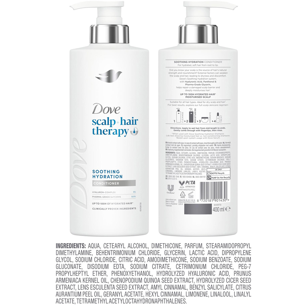 Dove Scalp+Hair Therapy Soothing Hydration Hyaluronic Acid Conditioner 400ml 6 Pack Image 7