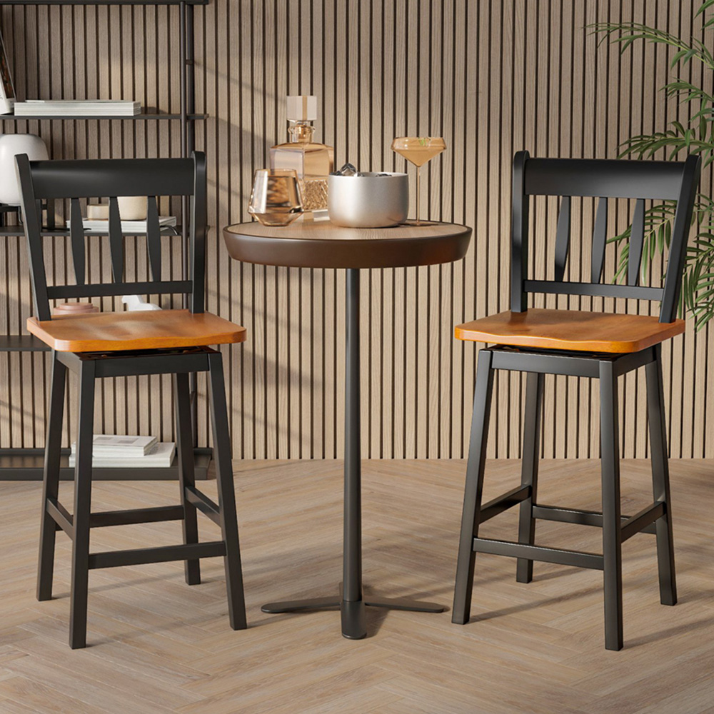 Costway Black Swivel Rubber Wood Bar Stool Set of 2 Image 1
