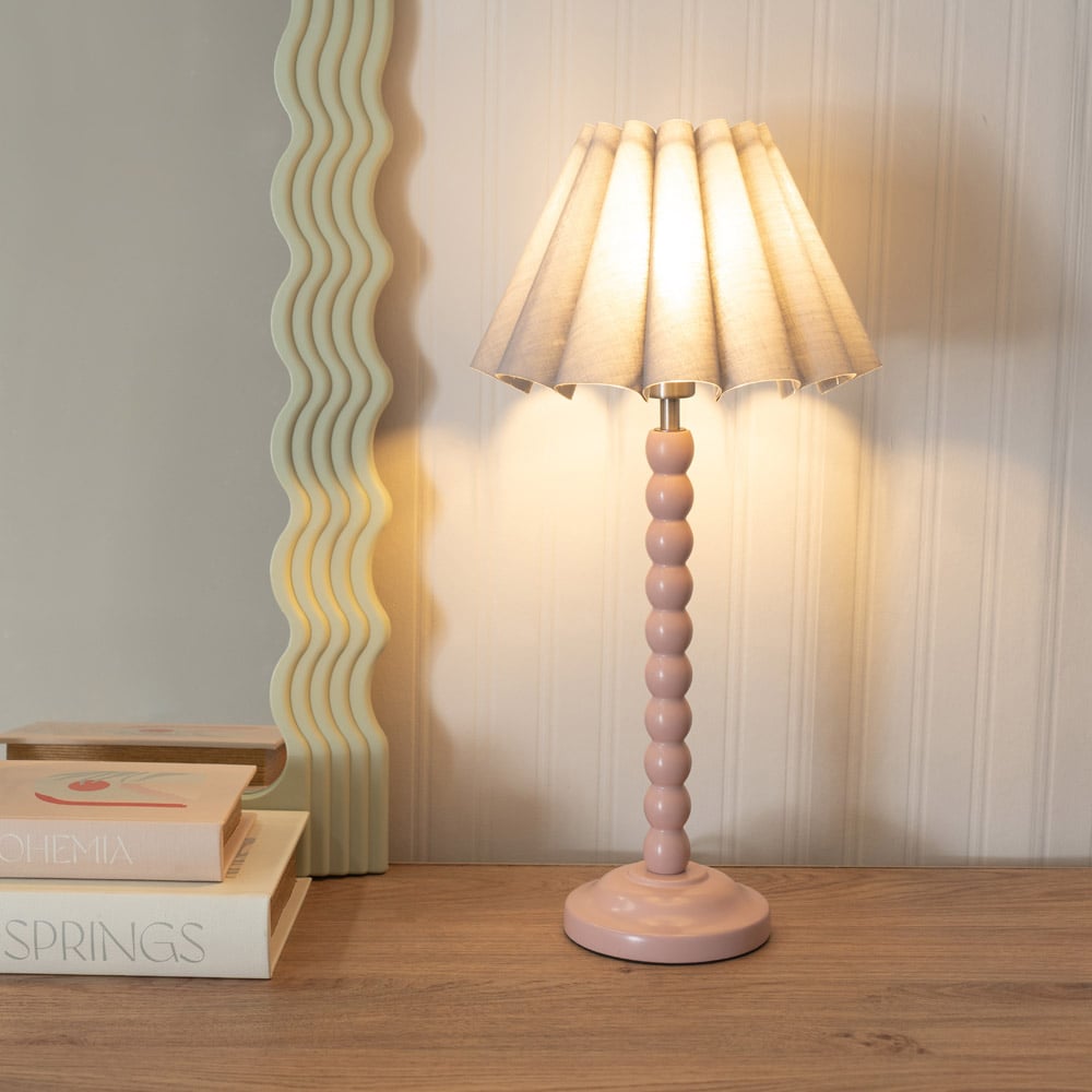 ValueLights Bobbins Grey Scallop Tapered Shade Painted Rose LED Table Lamp Image 2