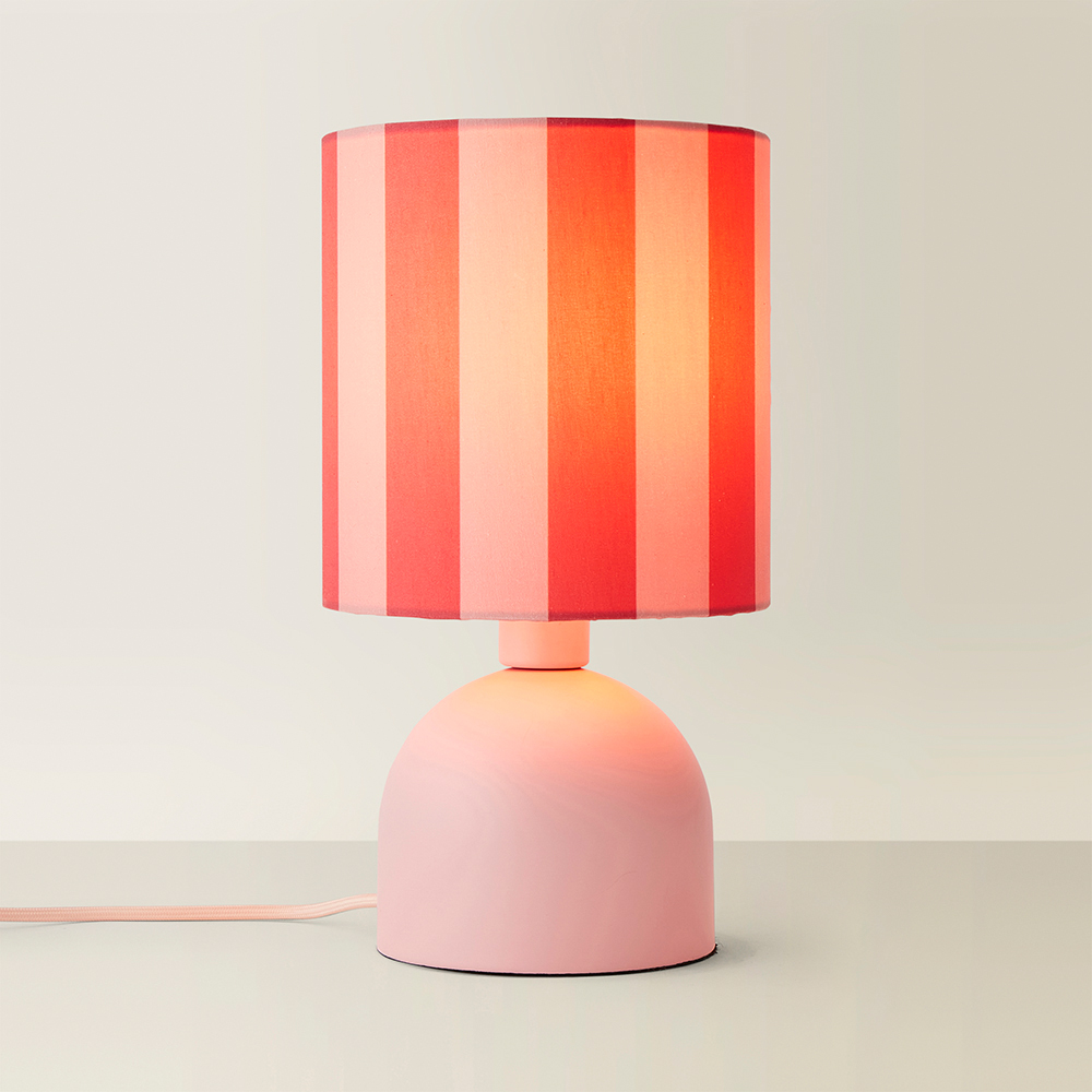 ValueLights Miley Pink Stripes Drum Lamp Shade Pale Pink LED Table Lamp Image 5