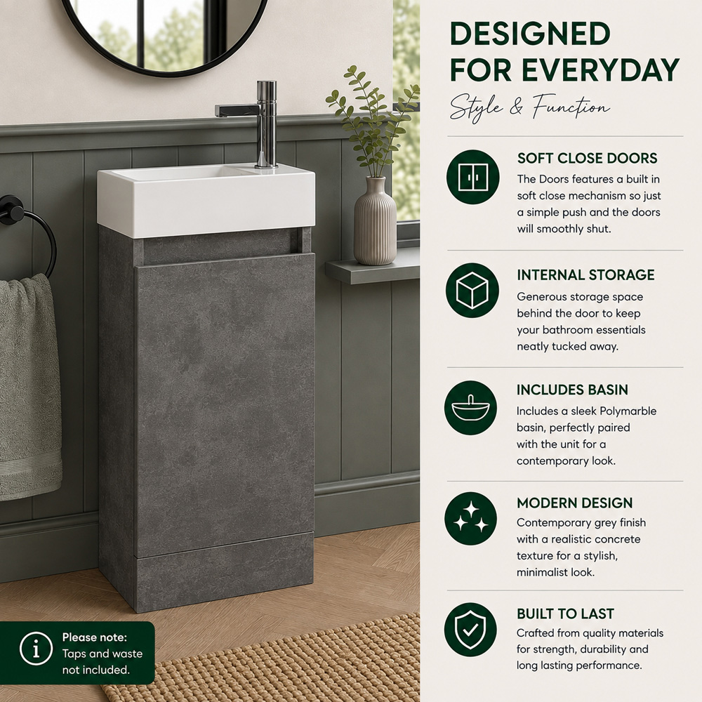 Go Bathrooms Concrete Compact Floor Standing Cloakroom Vanity Unit 390mm Image 7