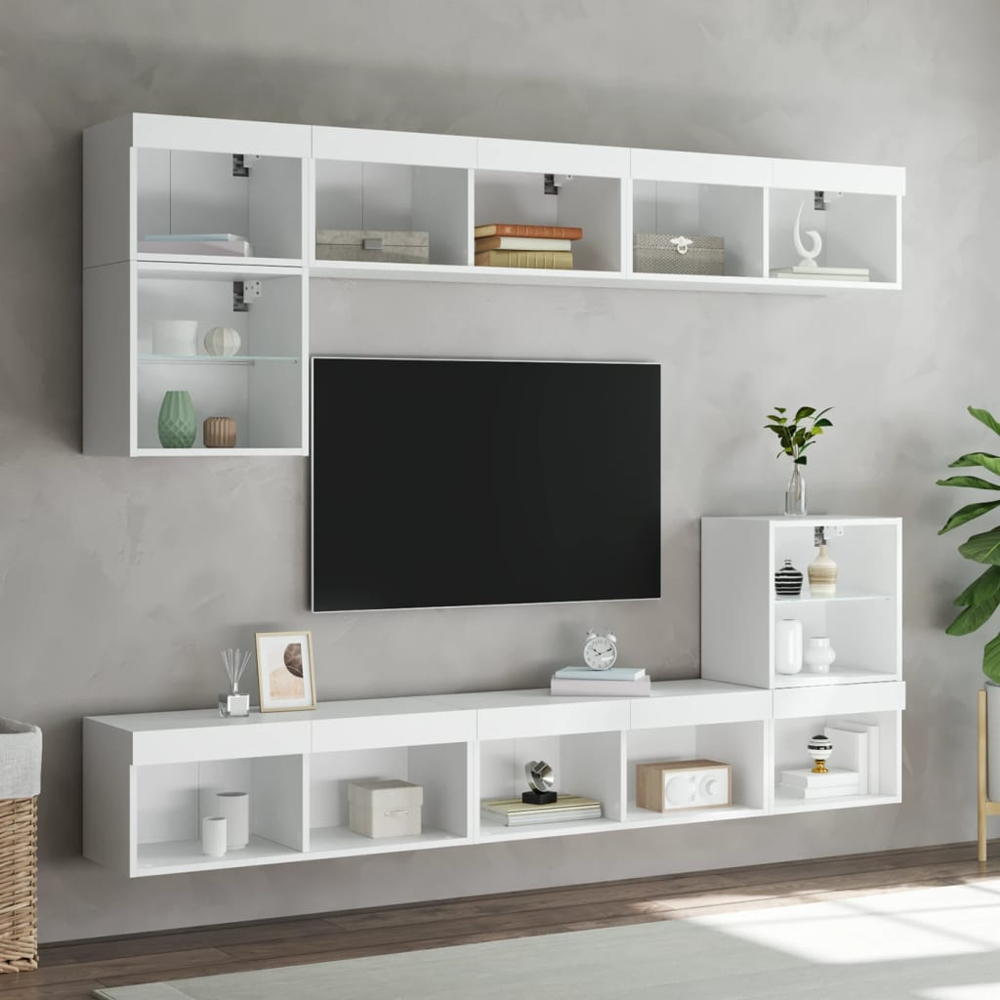 vidaXL 2 Shelf White Wall Mounted LED TV Cabinet Set of 2 Image 9