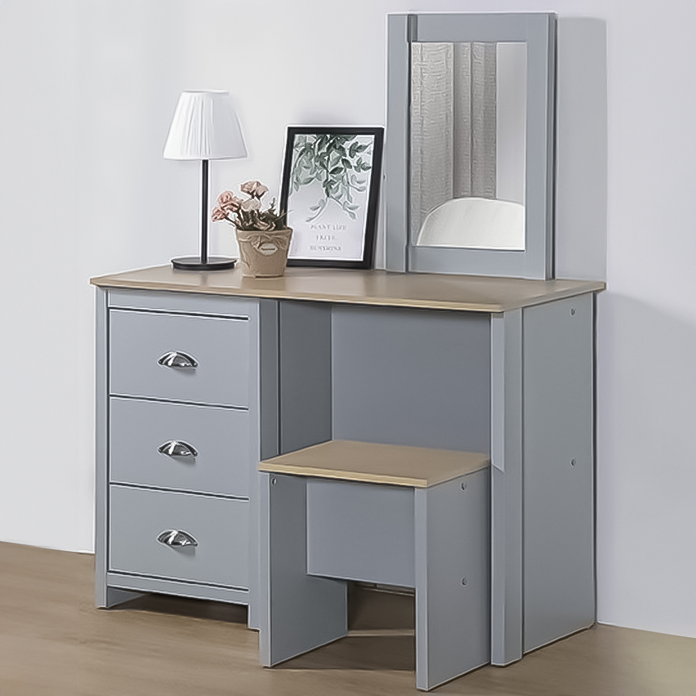 Brooklyn 3 Drawer Grey and Oak Dressing Table Set with Mirror Image 1