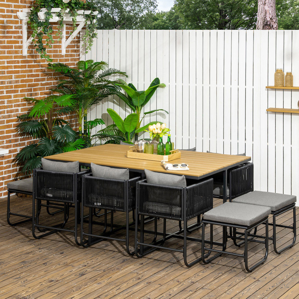 Outsunny Rattan 10 Seater Dining Set Black Image 1