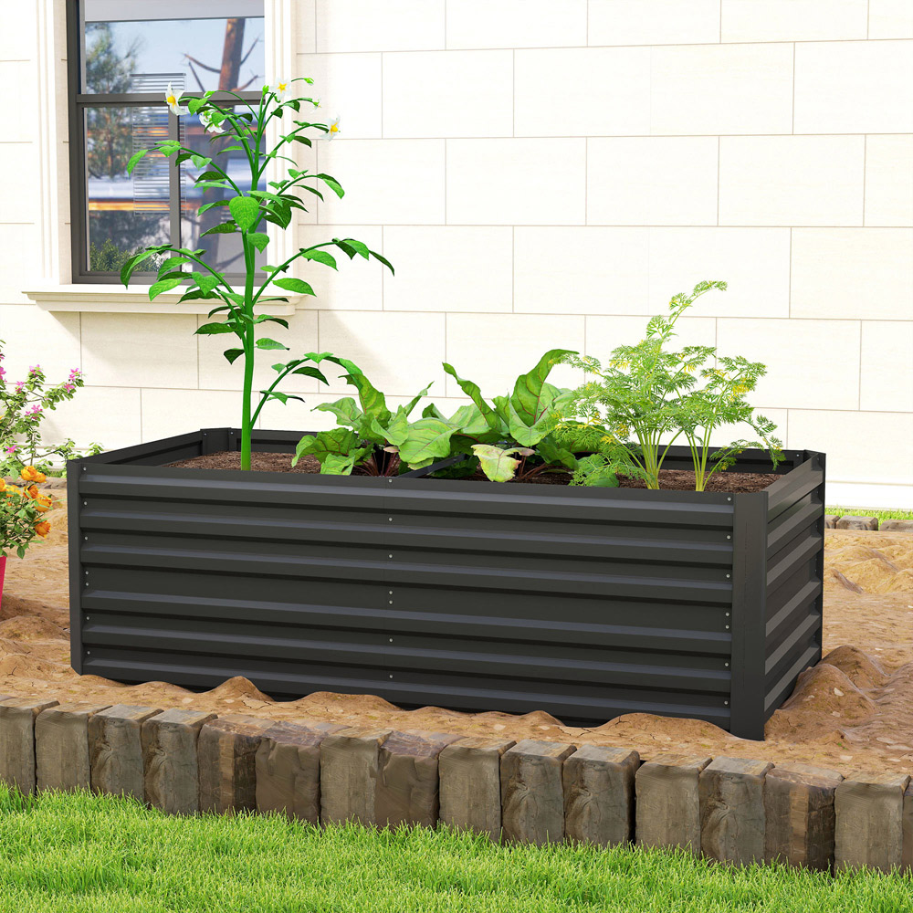 Outsunny Galvanised Steel Black Outdoor Raised Bed with Reinforced Rod 180 x 90cm Image 3