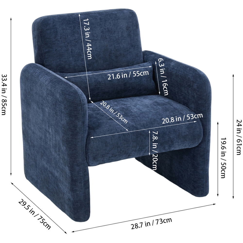 Living and Home Blue Chenille Upholstered Accent Chair with Lumbar Pillow Image 9