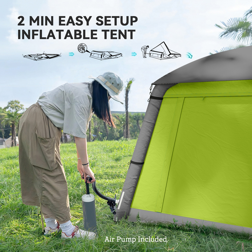 Outsunny 2 Person Easy Setup Inflatable Camping Tent with Pump Green Image 4