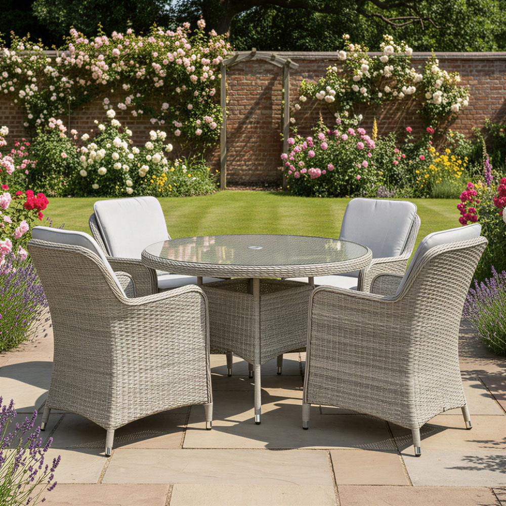 Oseasons Hampton 4 Seater Dove Grey Rattan Bistro Set with Light Grey Cushions Image 4