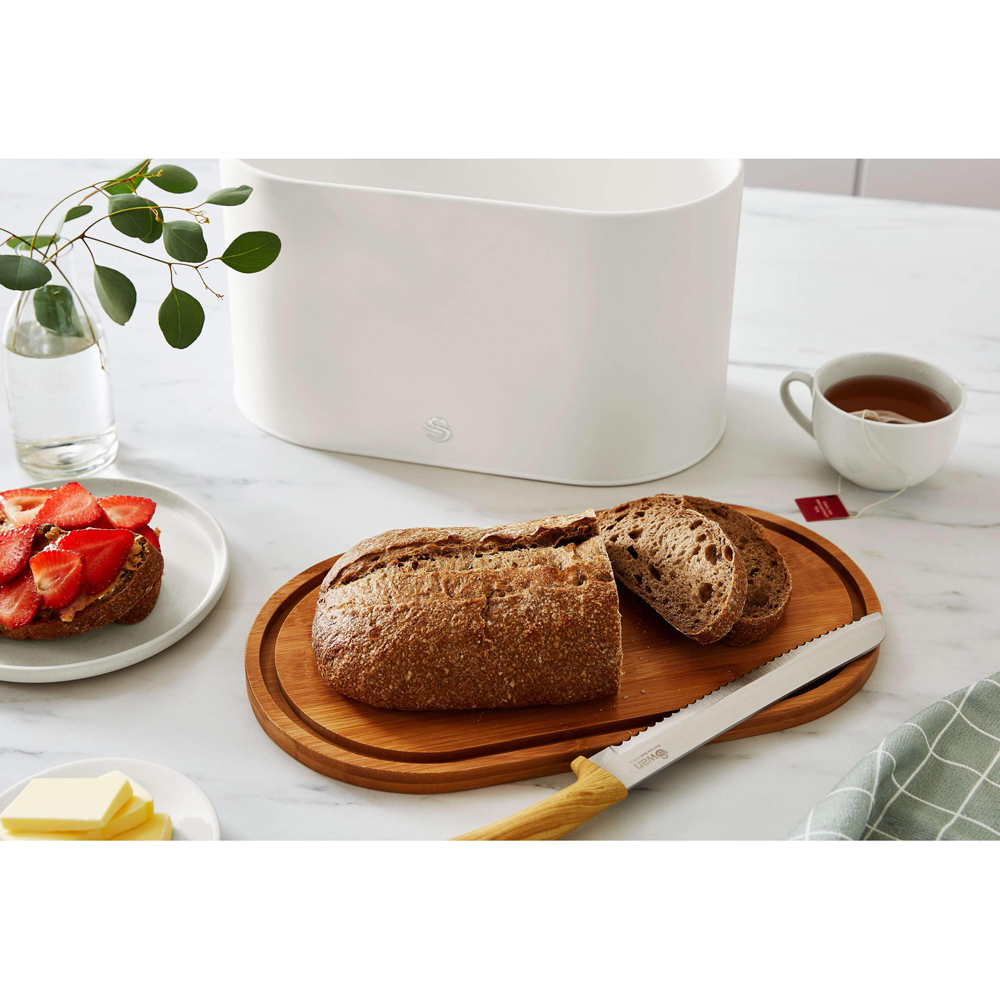 Swan Cotton White Bread Bin with Wooden Lid Image 5