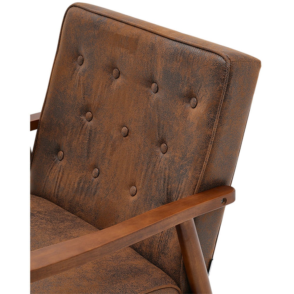 Living and Home Brown Linen Cushion Modern Wood Frame Upholstered Lounge Chair Image 7