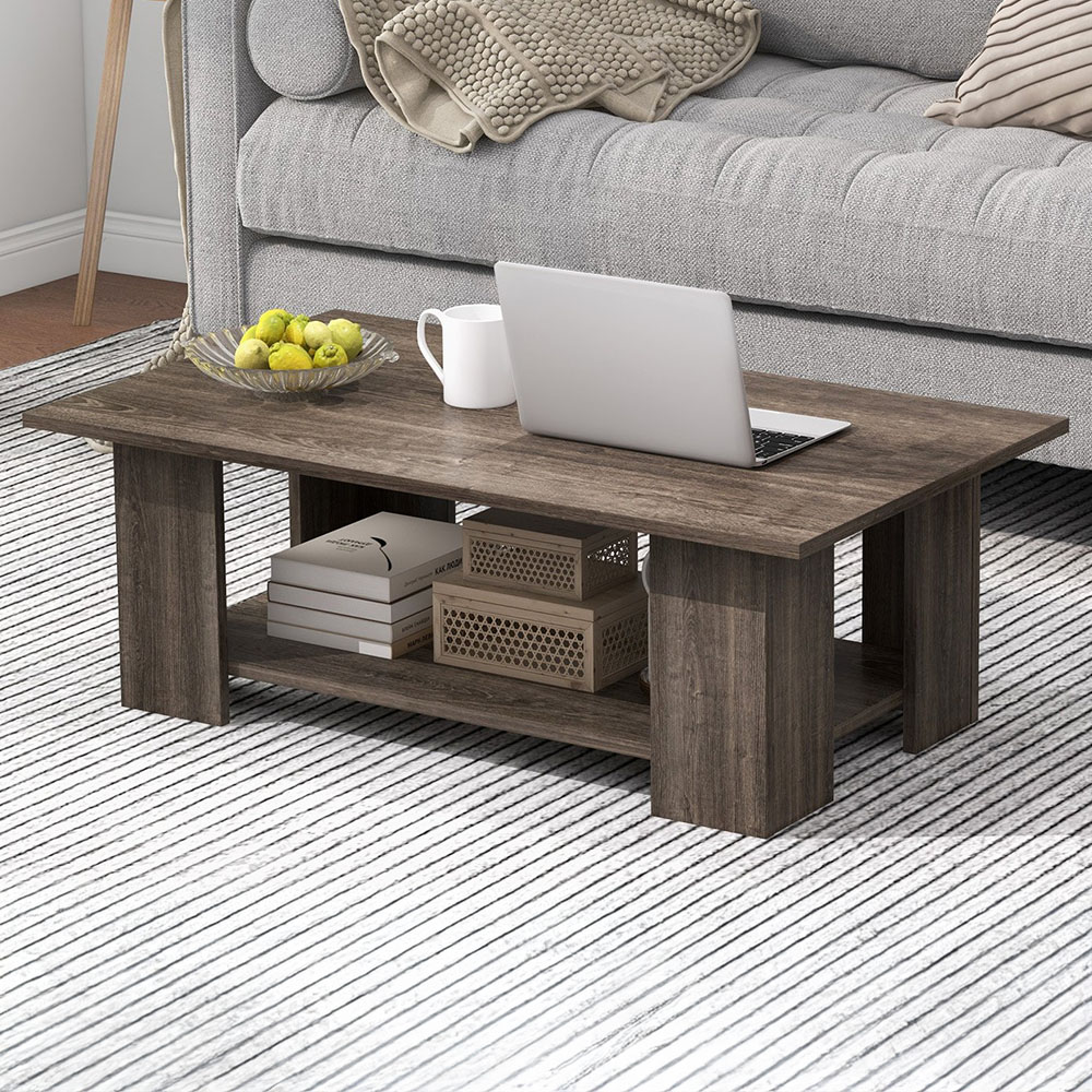Costway Single Shelf Grey Coffee Table Image 1