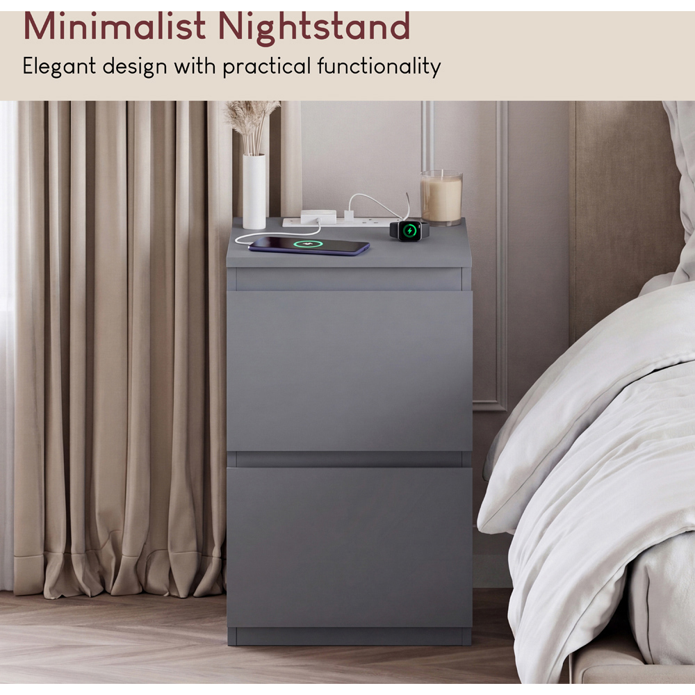 VIDA DESIGNS Denver 2 Drawer Grey Bedside Chest with Power Outlet Set of 2 Image 4
