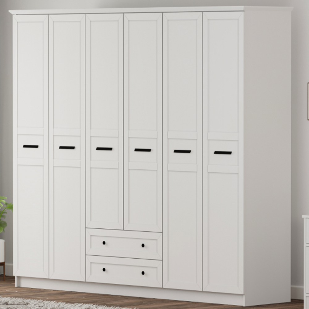 Evu DAISY XL 6 Door 2 Drawer White Wardrobe Image 1