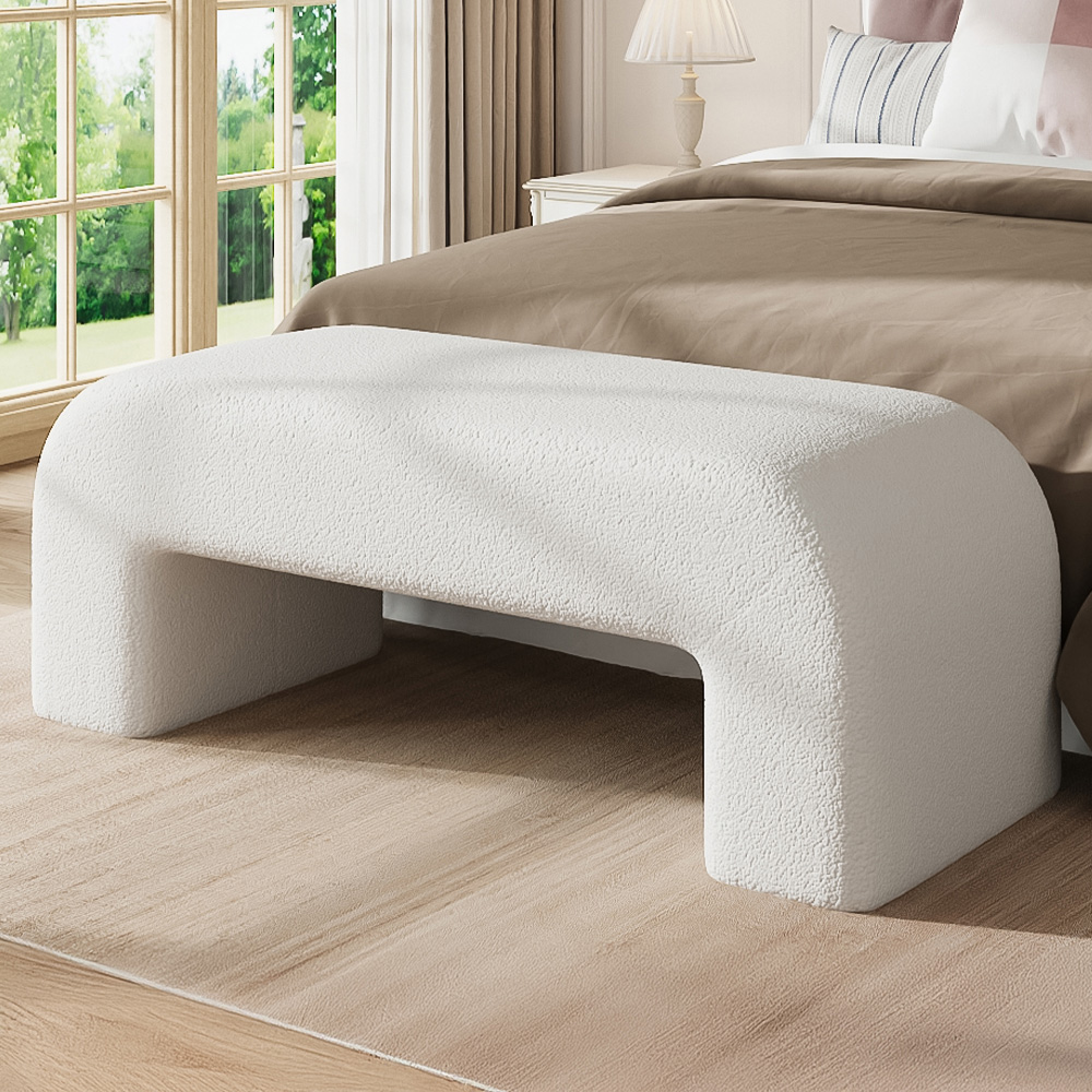 Living and Home Cream Teddy Fleece Ottoman Bench Image 1